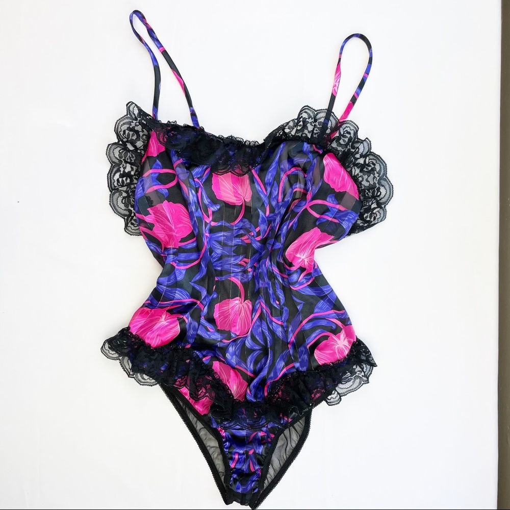 Kasara 80s Vintage Teddy High Leg Satin Bodysuit